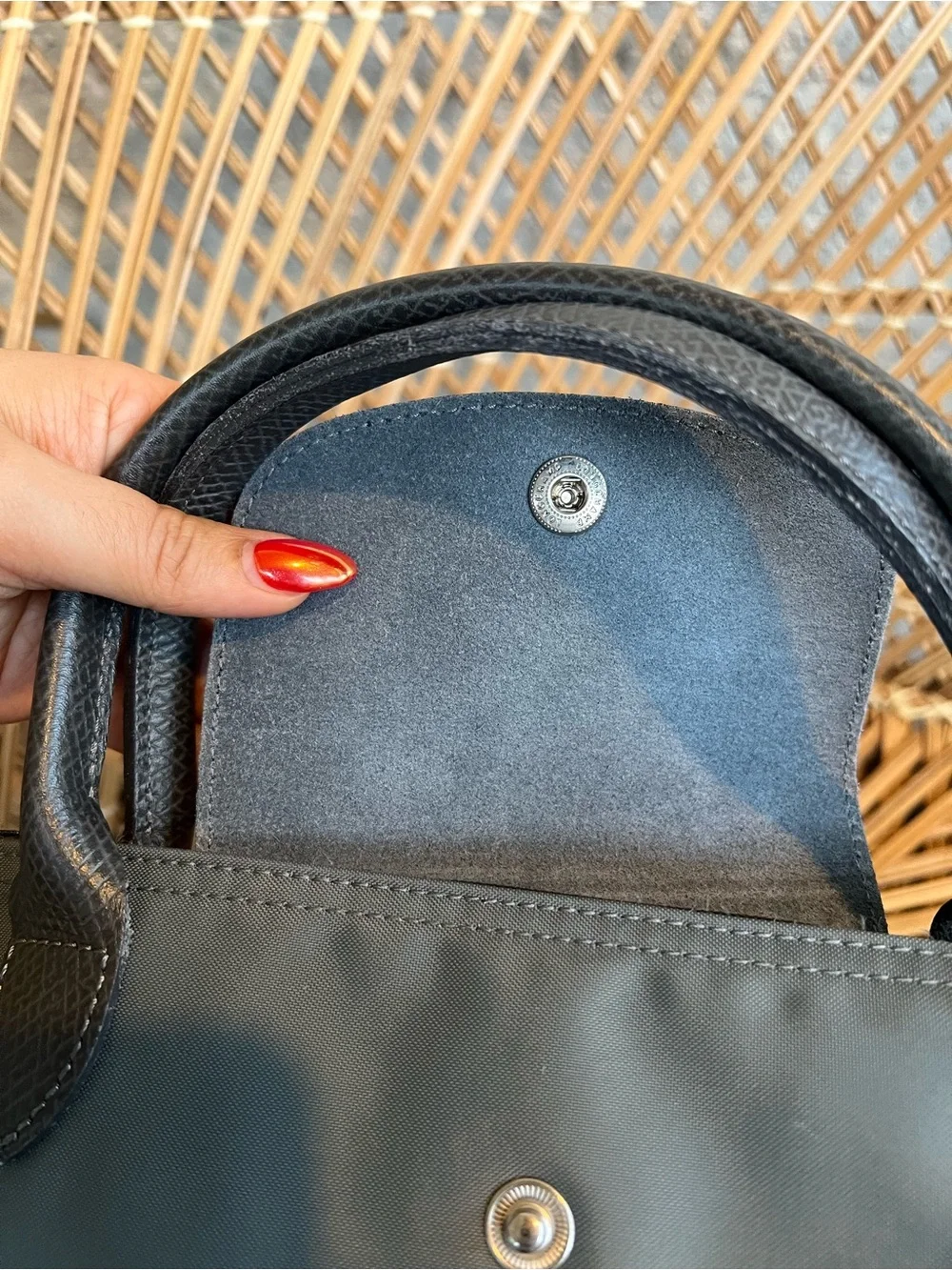 Longchamp Le Pliage Gray/Blue tote small